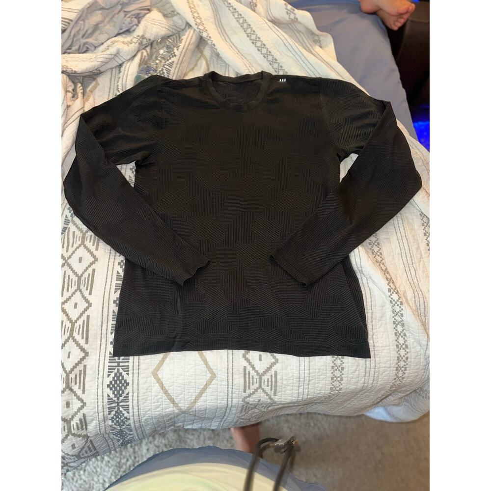 Lululemon Metal Vent Tech Long Sleeve Shirt Mens Large Black Geometric Seamless - Picture 7 of 7
